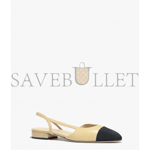 CHANEL SLINGBACKS 		GOATSKIN & GROSGRAIN			BEIGE & BLACK G31319 Y50006 C8378