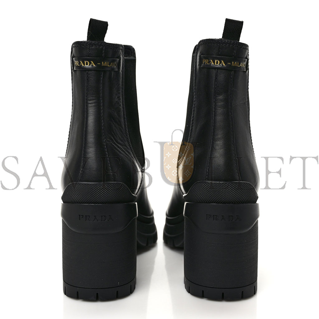 PRADA VITELLO MONTANA LUG SOLE CHELSEA 55MM BOOTS 40 BLACK