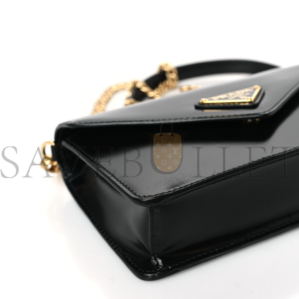 PRADA BRUSHED CALFSKIN ENVELOPE CHAIN CROSSBODY FLAP BLACK (19*13*5cm)