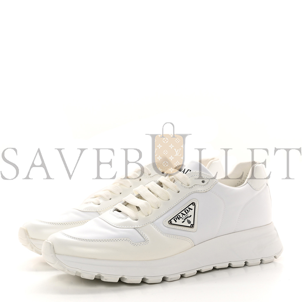 PRADA RE-NYLON SPAZZOLATO METAL TRIANGLE LOGO MENS PRAX 01 45MM SNEAKERS 8 WHITE