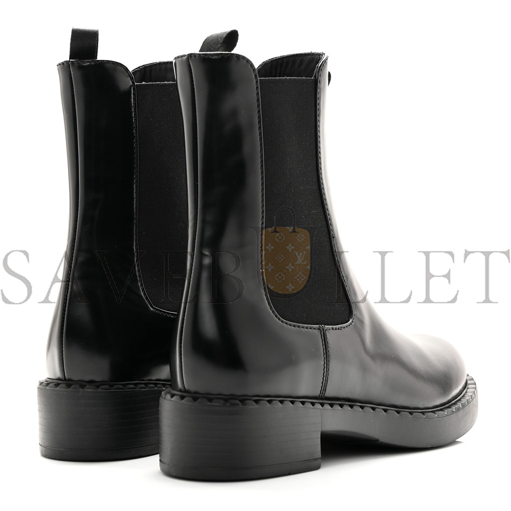 PRADA SPAZZOLATO METAL TRIANGLE LOGO 50MM CHELSEA BOOTS 38 BLACK