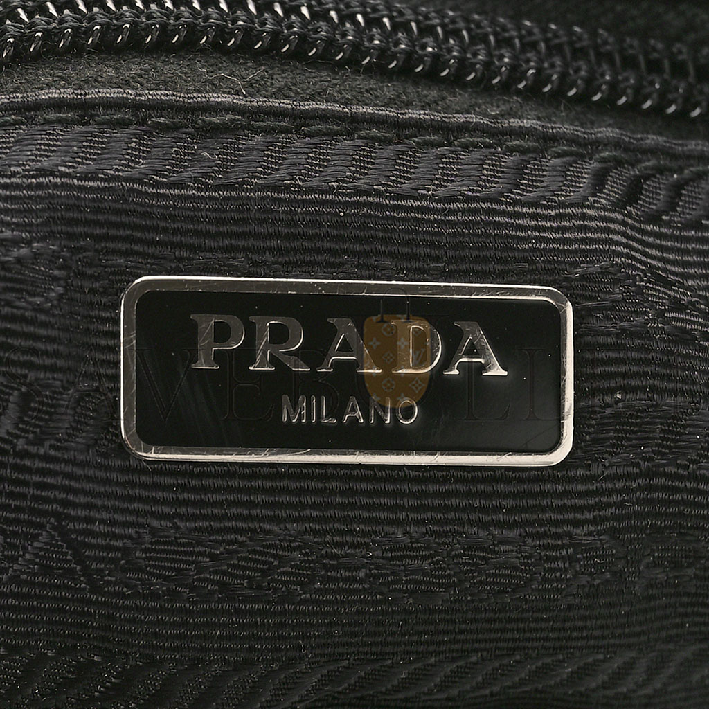 PRADA TESSUTO NYLON STUDDED NEW VELA HOBO BLACK FUOCO (29*20*7cm)