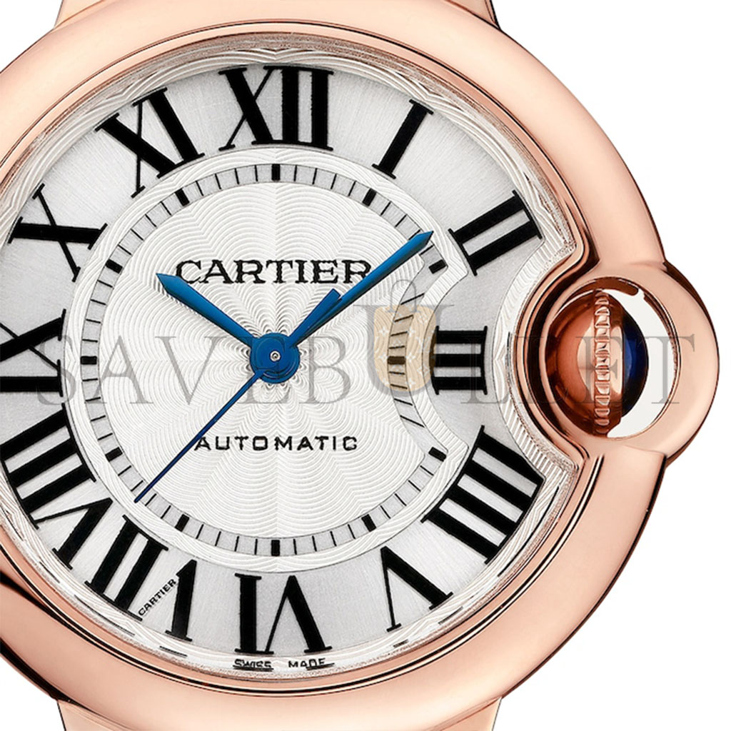 CARTIER BALLON BLEU DE CARTIER WATCH 33MM, AUTOMATIC MOVEMENT, ROSE GOLD, LEATHER W6920097