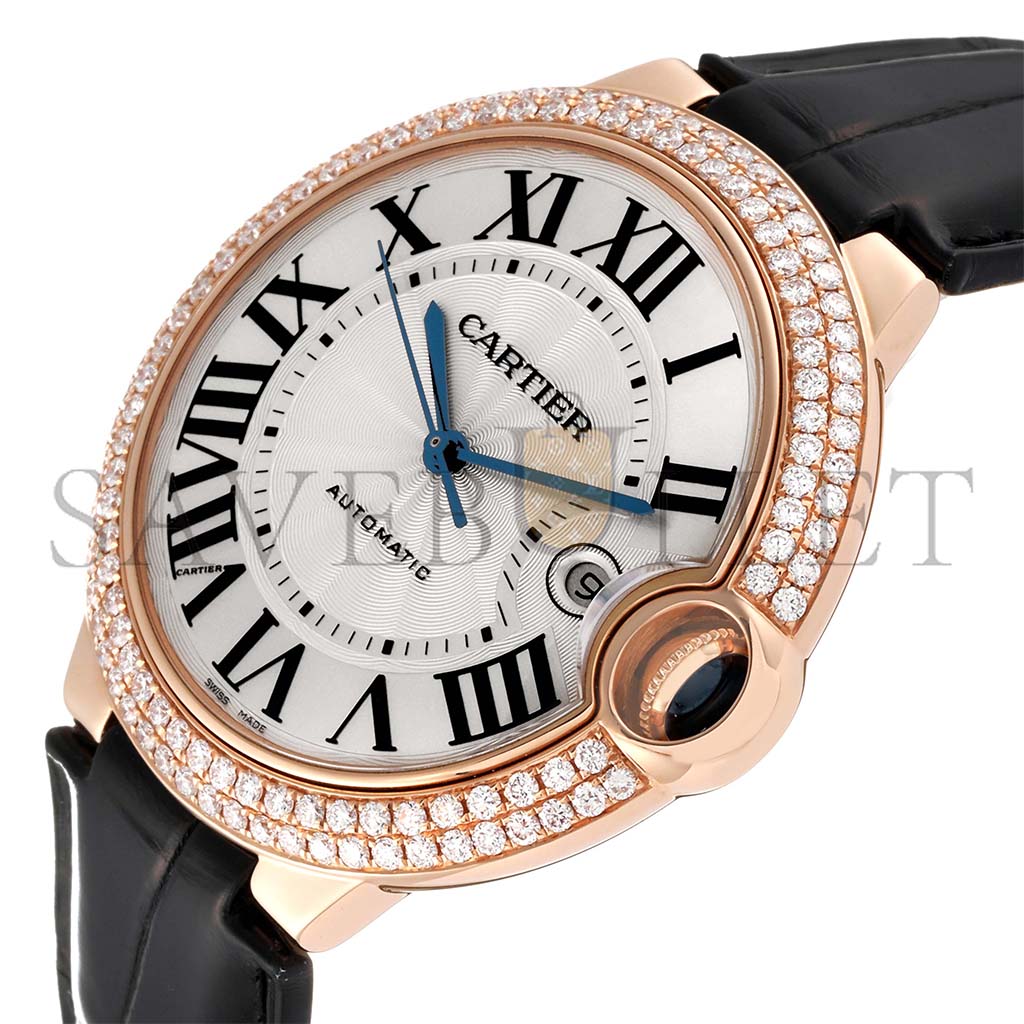 CARTIER BALLON BLEU 42 ROSE GOLD DIAMOND MENS WATCH WE900851