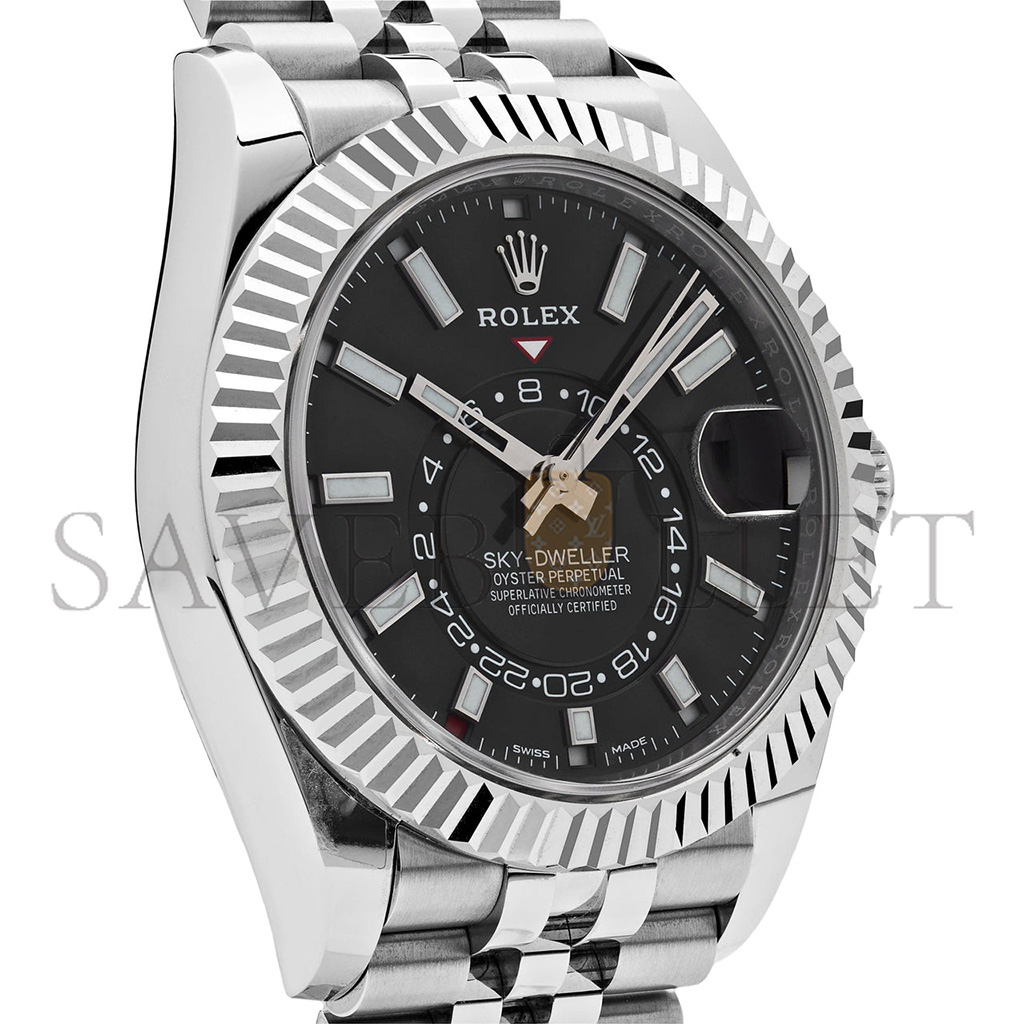 ROLEX SKY-DWELLER STAINLESS STEEL BLACK DIAL JUBILEE WATCH 326934