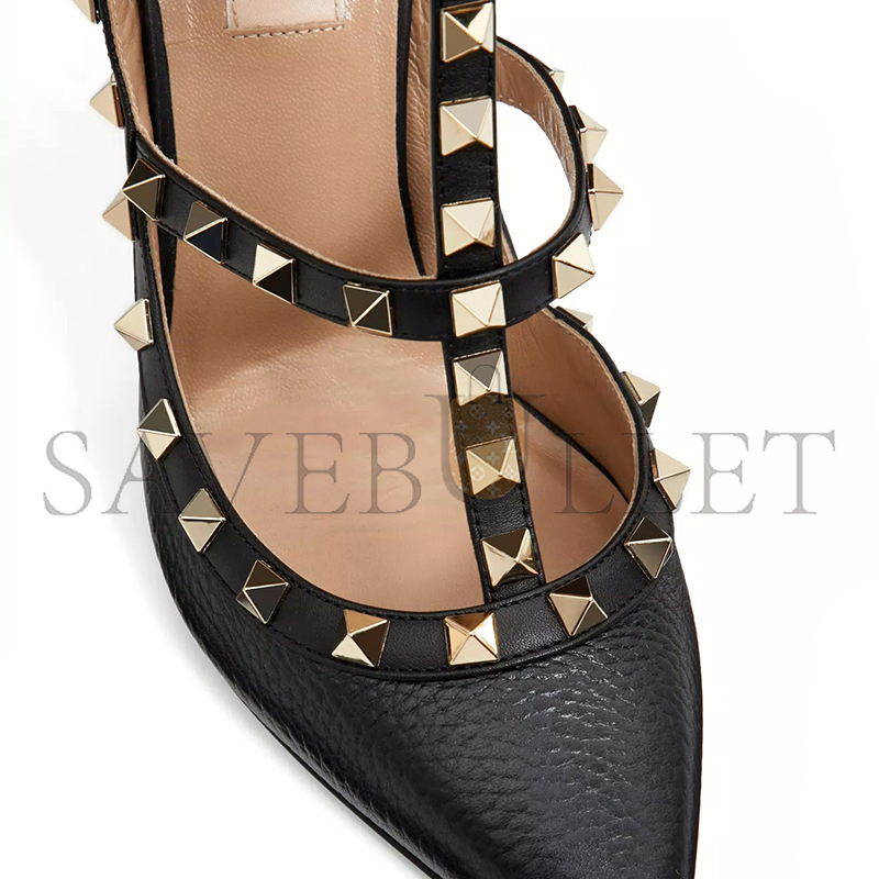 VALENTINO ROCKSTUD GRAINY LEATHER ANKLE STRAP PUMP 100 MM 5W2S0393VCE_0NO