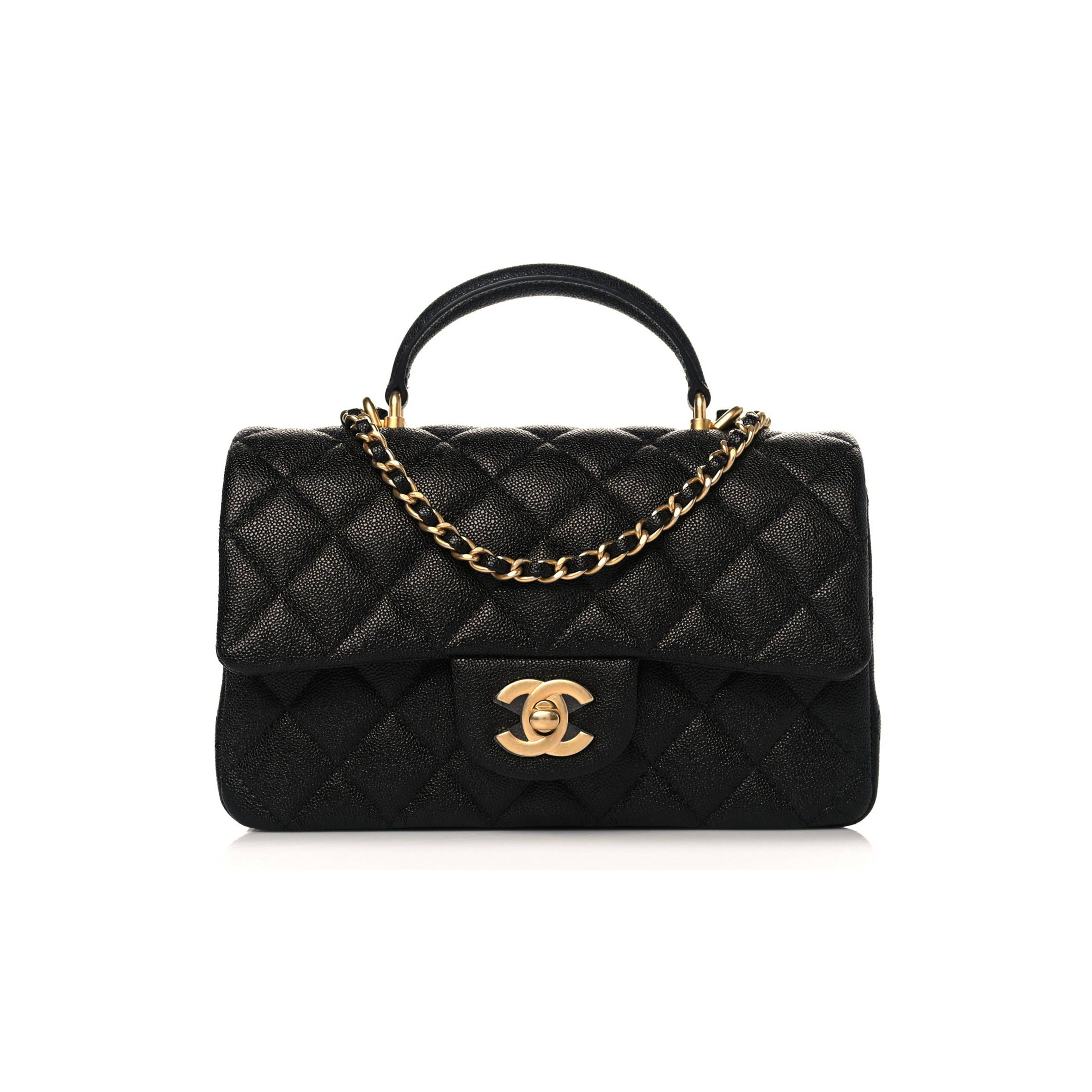 CHANEL CAVIAR QUILTED MINI TOP HANDLE RECTANGULAR FLAP BLACK GOLD HARDWARE (20*13*6cm)