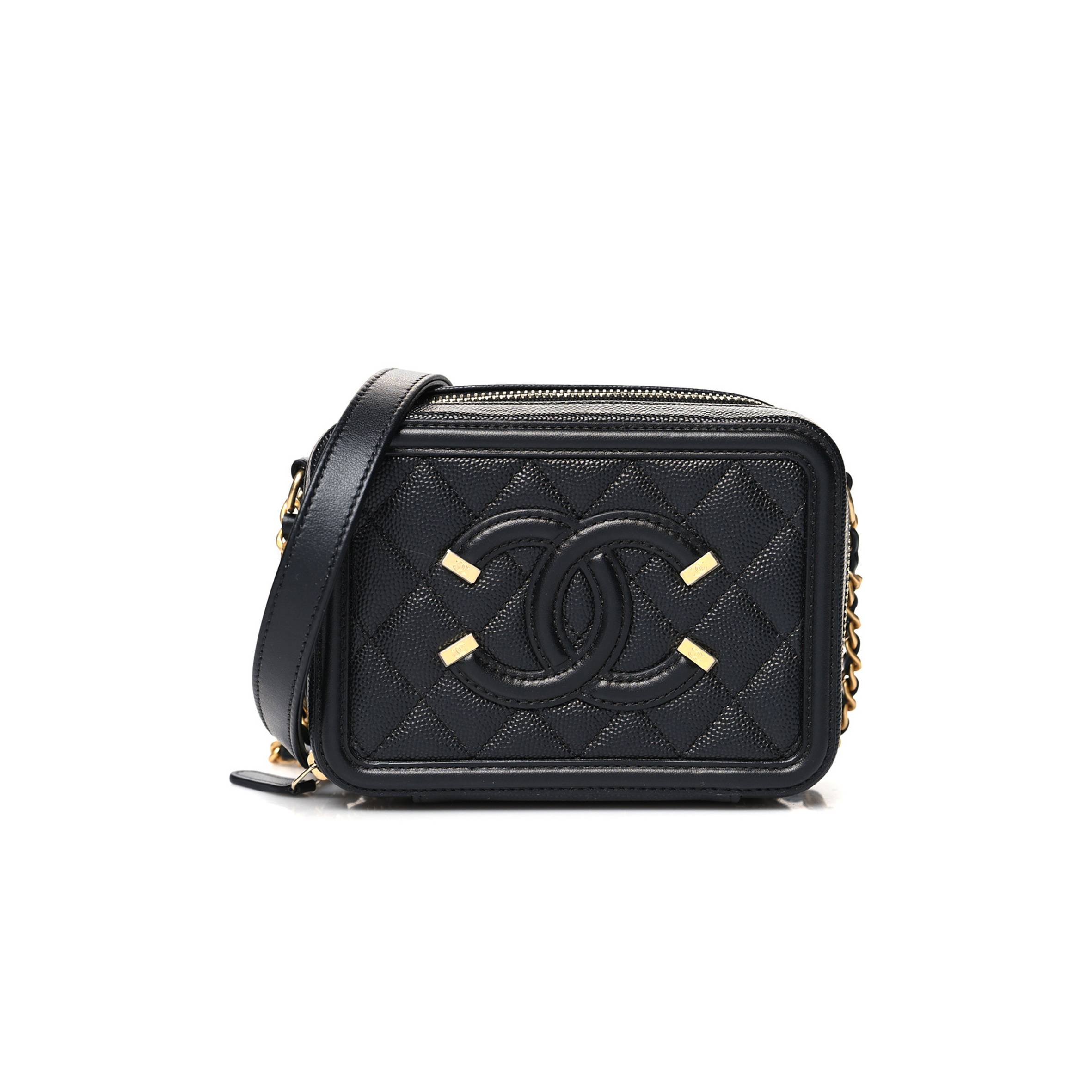 CHANEL CAVIAR QUILTED CC FILIGREE VANITY CLUTCH WITH CHAIN BLACK (14*10*6cm)