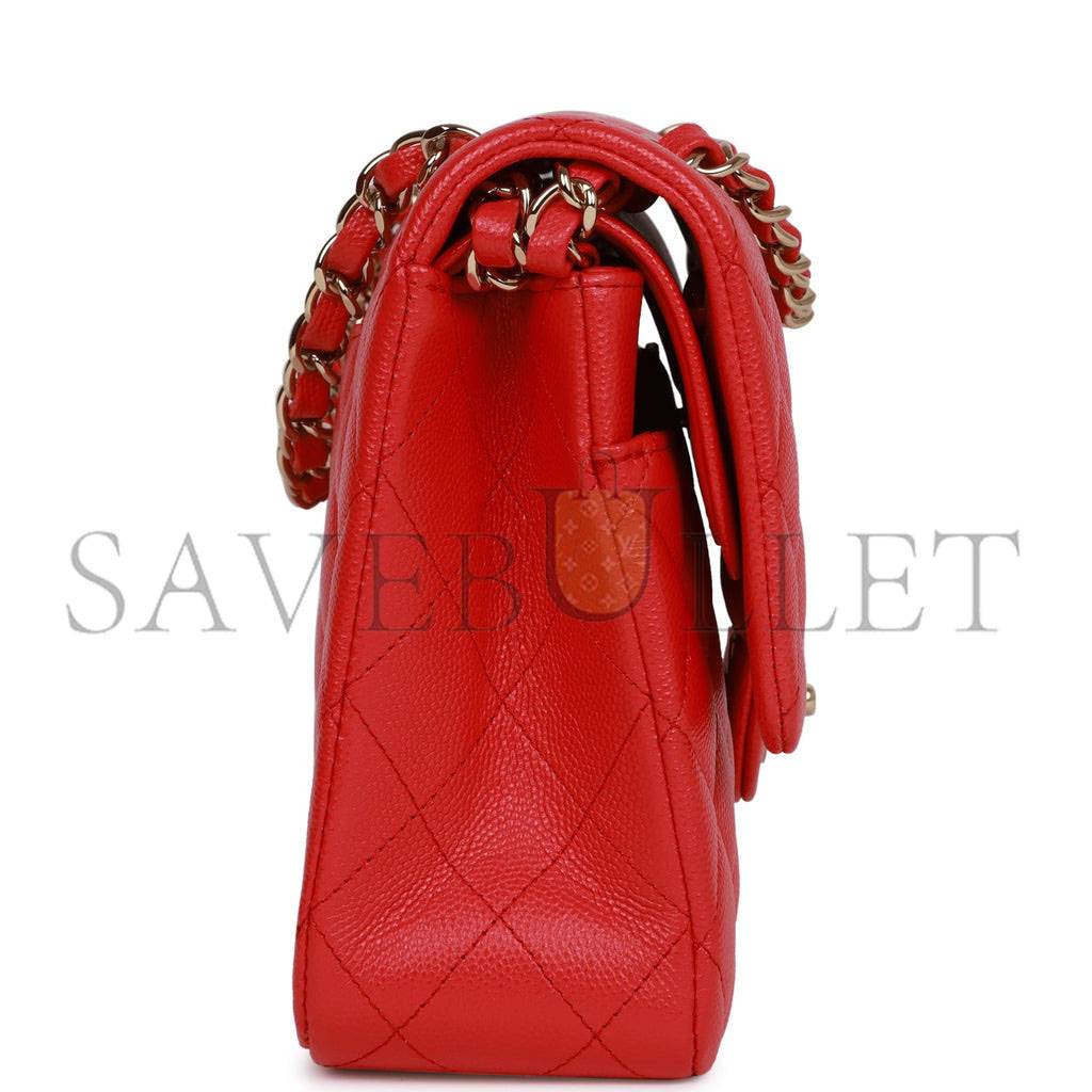 CHANEL MEDIUM CLASSIC DOUBLE FLAP BAG RED CAVIAR LIGHT GOLD HARDWARE (25.5*15.5*6.5cm)