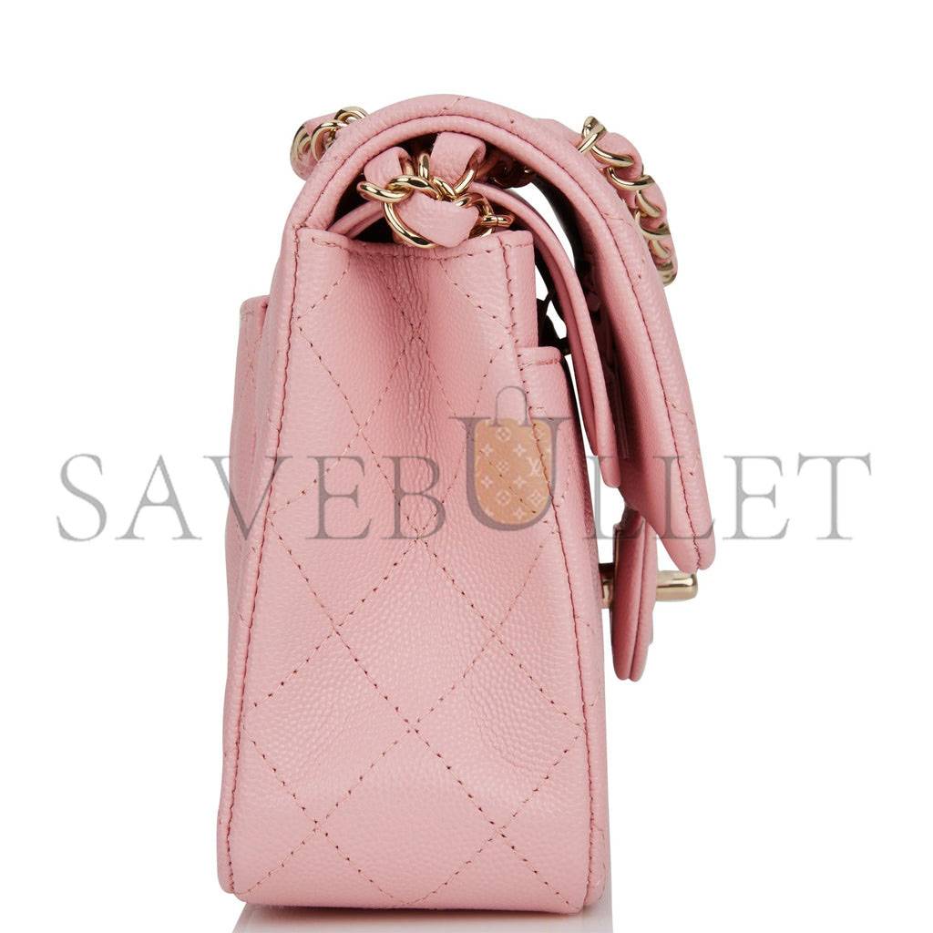 CHANEL SMALL CLASSIC DOUBLE FLAP PINK CAVIAR LIGHT GOLD HARDWARE (23*13*6cm)