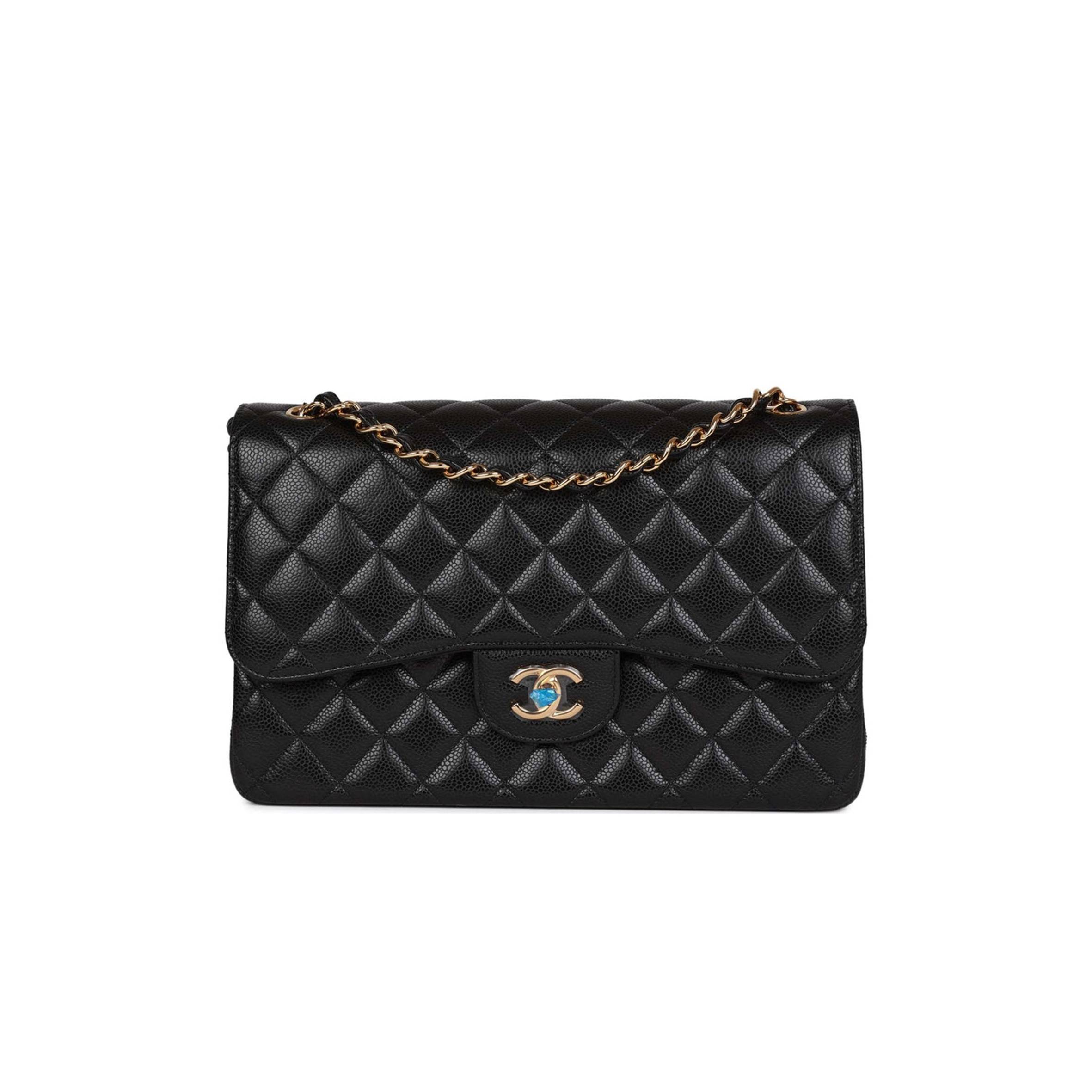 CHANEL JUMBO CLASSIC DOUBLE FLAP BAG BLACK CAVIAR GOLD HARDWARE (30*20*9cm)