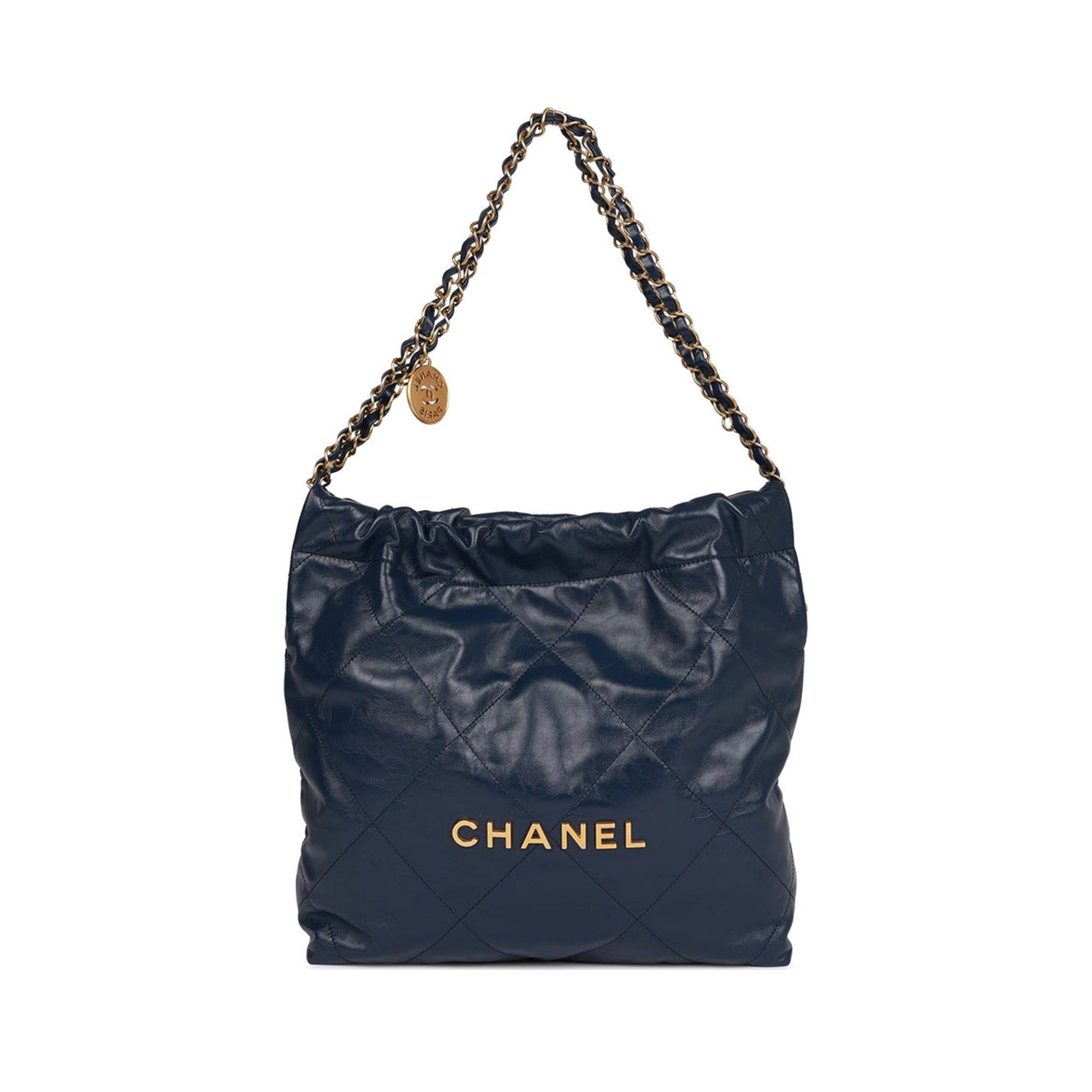 CHANEL LARGE 22 BAG NAVY LAMBSKIN ANTIQUE GOLD HARDWARE (46*45*10cm)