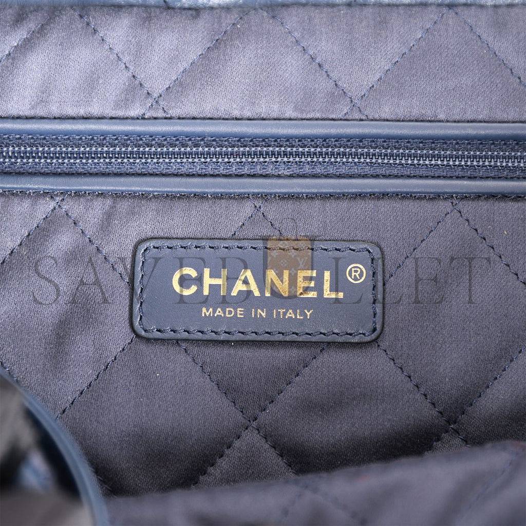 CHANEL LARGE 22 BAG NAVY LAMBSKIN ANTIQUE GOLD HARDWARE (46*45*10cm)