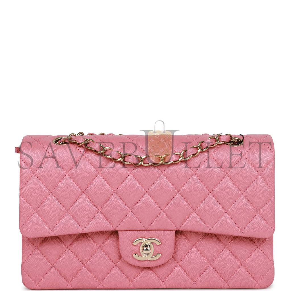 CHANEL MEDIUM CLASSIC DOUBLE FLAP BAG DARK PINK CAVIAR LIGHT GOLD HARDWARE (25*15*7cm)