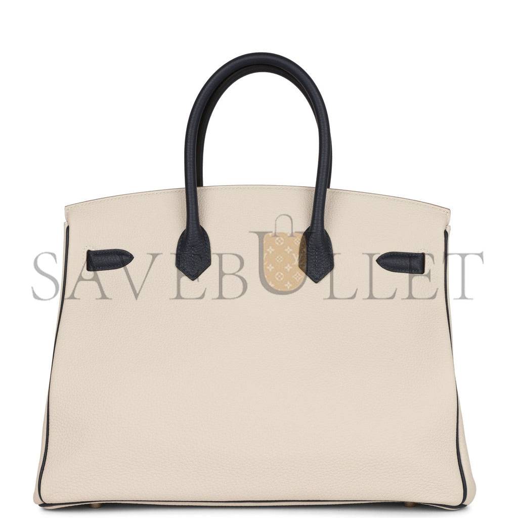 HERMES SPECIAL ORDER (HSS) BIRKIN 35 CRAIE AND BLEU NUIT TOGO PALLADIUM HARDWARE (35*25*18cm)