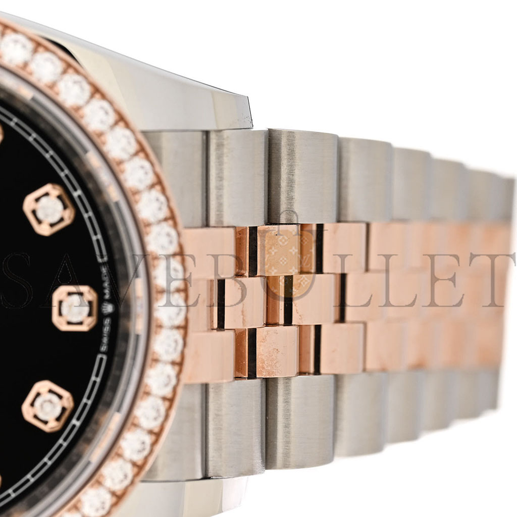 ROLEX STAINLESS STEEL 18K EVEROSE GOLD DIAMOND BEZEL 36MM OYSTER PERPETUAL DATEJUST WATCH BLACK 126281RBR