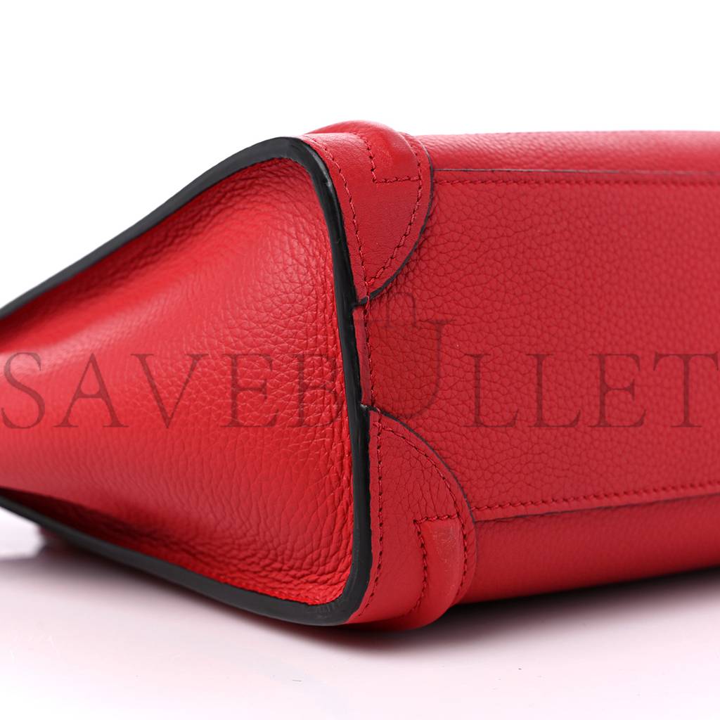 CELINE DRUMMED CALFSKIN NANO LUGGAGE RED (19*19*10cm)