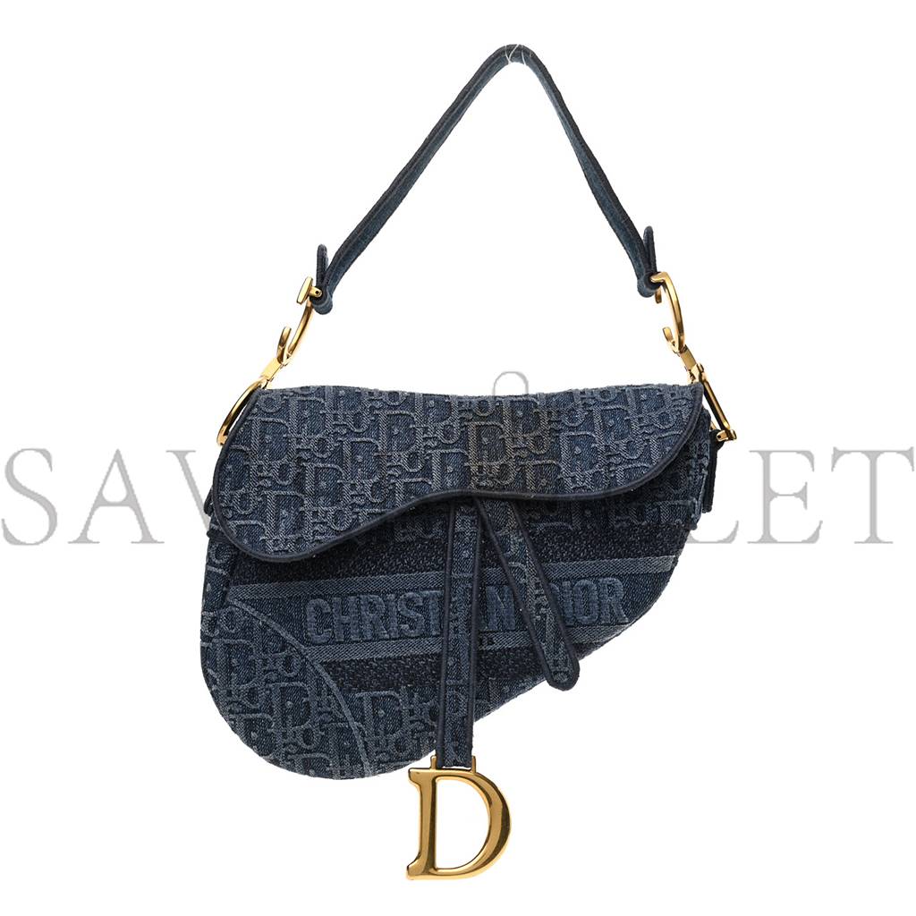 DIOR OBLIQUE EMBROIDERED SADDLE BAG DENIM BLUE (25*22*5.7cm)