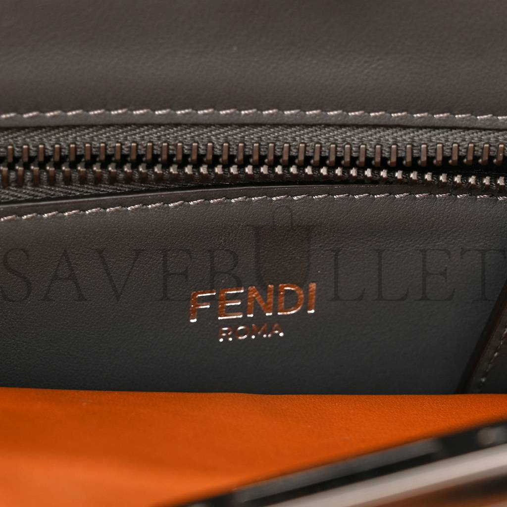 FENDI CUOIO ROMANO VITELLO GRACE LIGHT GLAZED FABRIC BI-COLOR FF 1974 MINI PEEKABOO I SEE U SATCHEL ARGILLA (25*20*9cm)